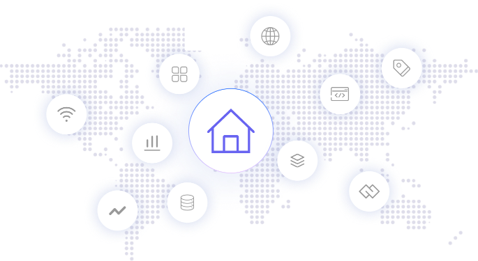 Ilustrasi proxy residensial dinamis OkkProxy, menyoroti cakupan IP residensial di seluruh dunia dan beragam kasus penggunaan proxy di seluruh jaringan global.