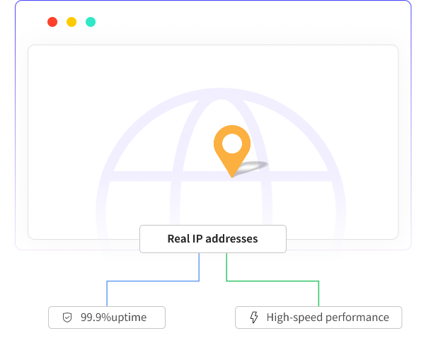 Illustration of OkkProxy’s static ISP proxies with real IP addresses, offering high-speed performance and 99.9% uptime for stable, reliable proxy services.