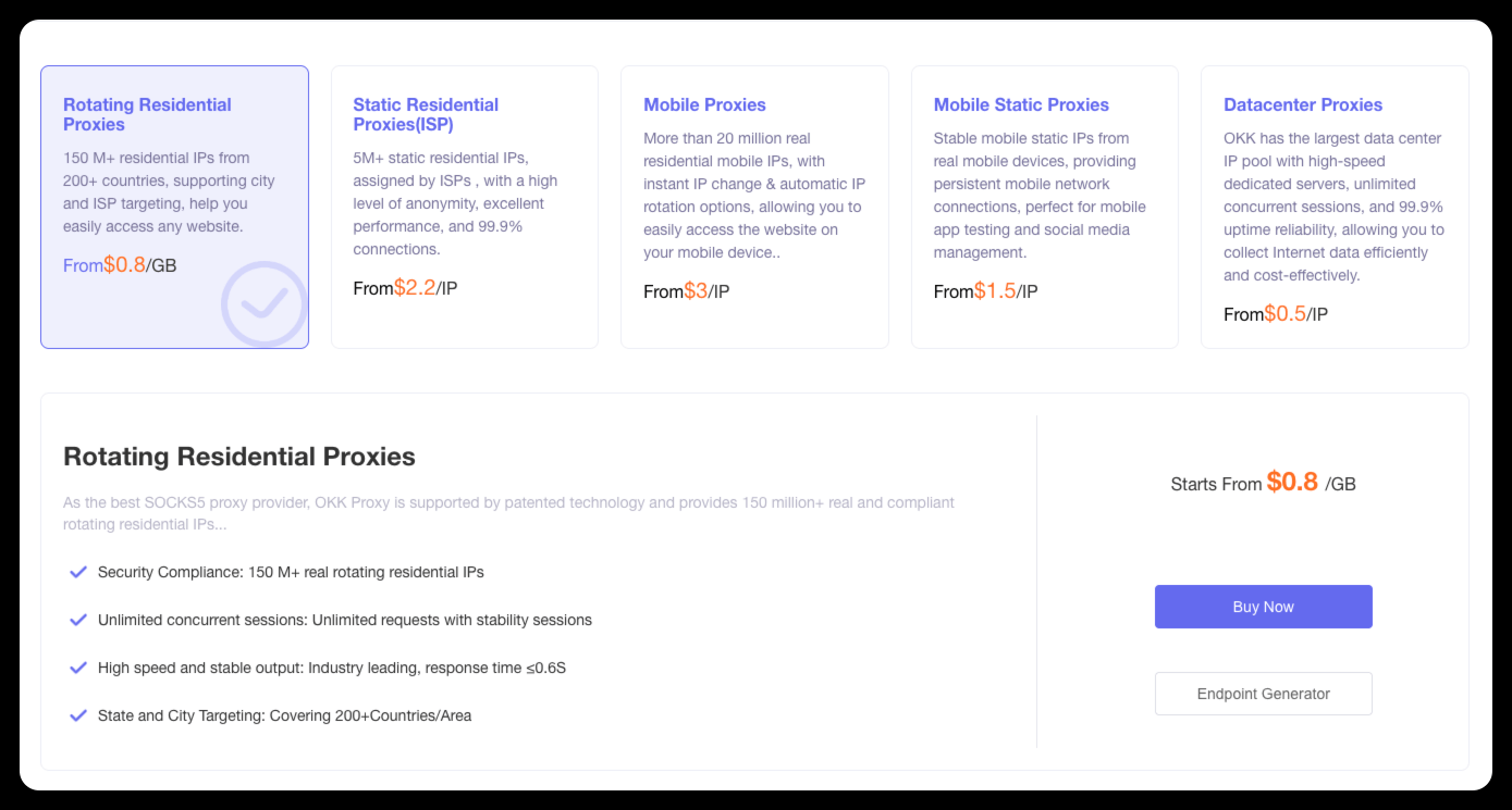 Premium global proxy IPs including rotating residential proxies, mobile proxies, ISP proxies and datacenter proxies for web scraping and online business.